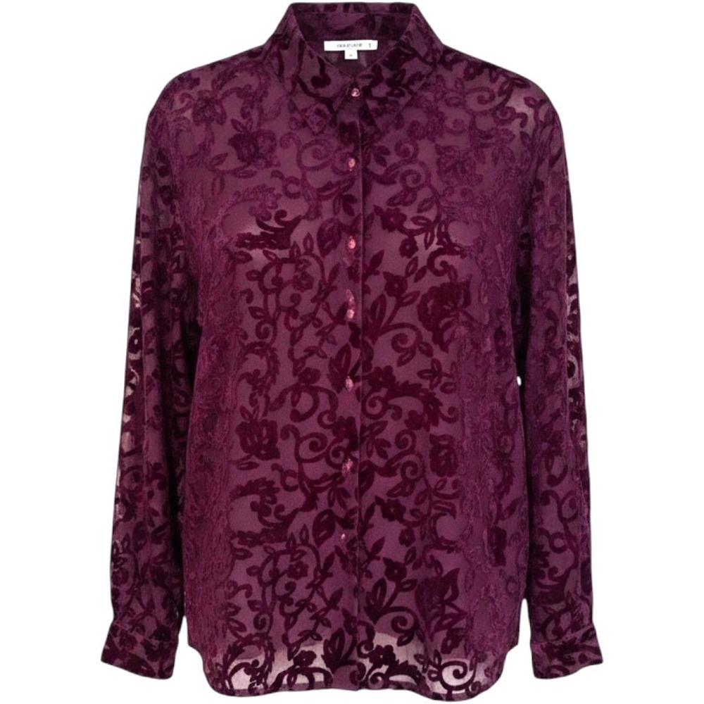 Dressing Clio Velvet Whimsigoth Burnout Blouse‎ Women's M Burgundy Y2K Witchy
